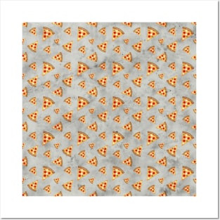 Cool pizza slices vintage gray pattern Posters and Art